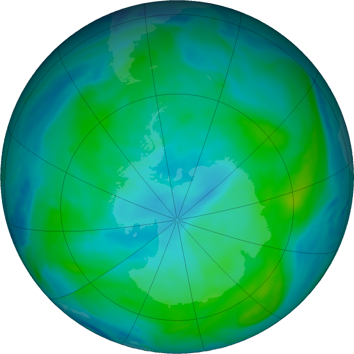 Antarctic ozone map for 14 February 2020